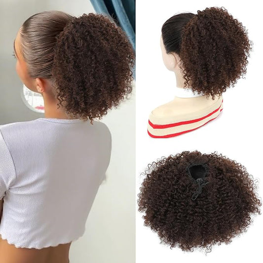 Drawstring Curly Ponytail Extensions for Black Women Protein Silk Fiber Human Hair Soft Feeling Afro Kinky Curly Hair Puff Pony tails Lightweight, Soft Natural Budget-Friendly for Daily Styles