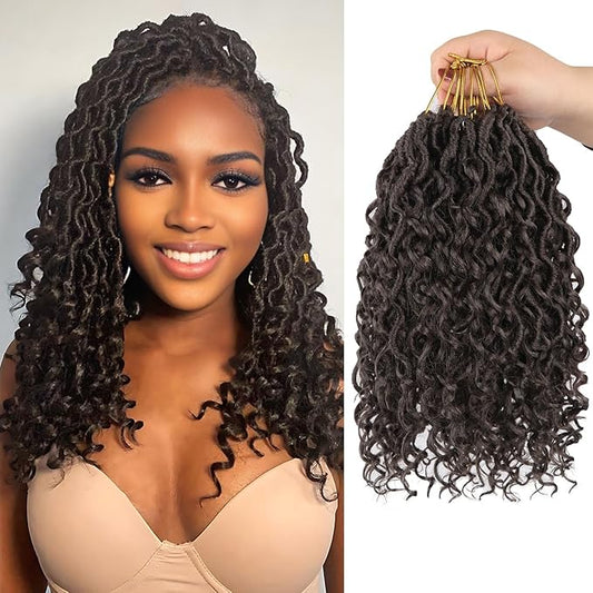 Goddess Locs Crochet Hair,12 Inch 9 Packs Synthetic Faux Locs Crochet Hair for Black Women,River Locs Hair Extensions Boho Style Pre looped Faux Locs with Curly Ends