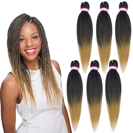 Dorsanee Ombre Honey Blonde Braiding Hair Pre Stretched 20 Inch 6 Packs Braiding Hair Extensions for Crochet Box Braids Twists Locs Hair Itch Free Soft Yaki Texture Hot Water Setting (20inch,#1B/27)