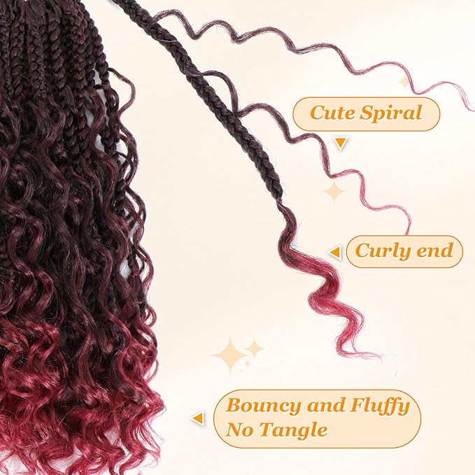 Goddess Box Braids Boho Crochet Hair, 24 Inch, 9 Packs, Pre Looped Box Braids For Black Women