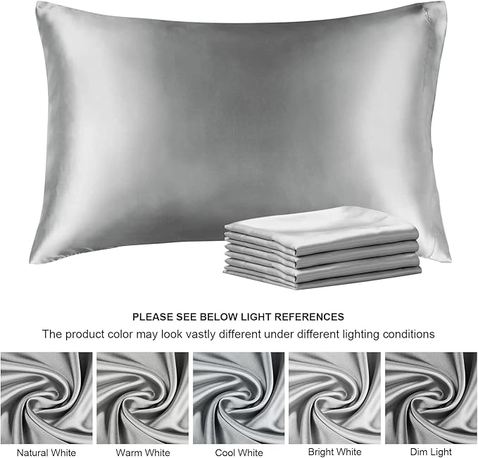 BEDELITE Satin Pillowcase for Hair and Skin, Super Soft Similar to Silk Pillow Cases 4 Pack with Envelope Closure, Cooling Pillowcases for Women Men (20"x40" King Size, Grey)