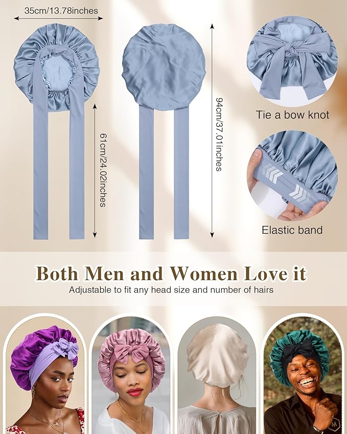 Silk Bonnet for Sleeping 100% Mulberry Women Double Layer Sleep Cap with Adjustable Elastic Band Silk Hair Wrap