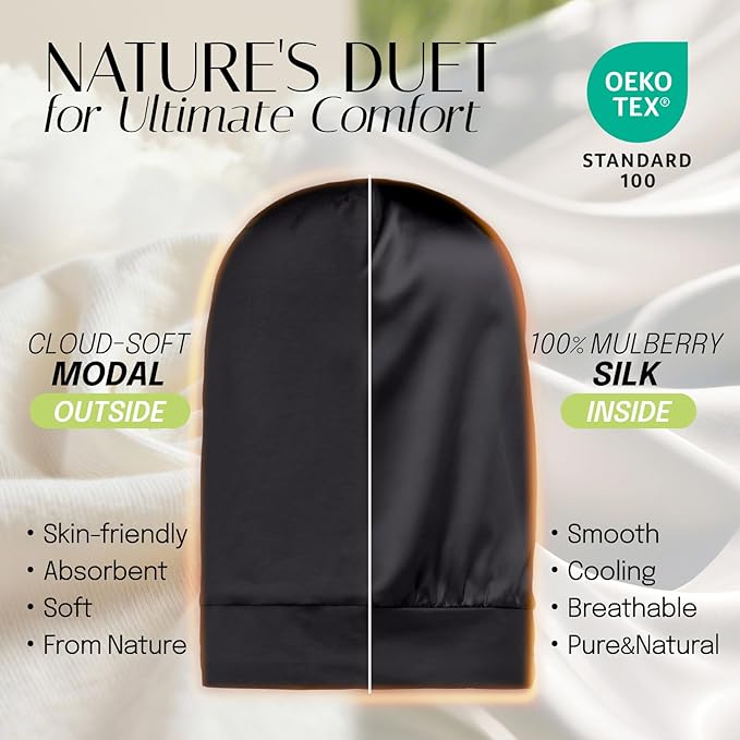 OLESILK Silk Bonnet for Long Hair: 100% Mulberry Silk for Sleeping Women&Men, Extra Large Loc Cap for Braids, Adjustable