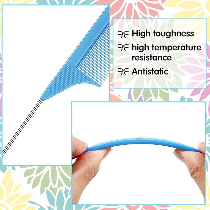 Patelai 30 Pieces Rat Tail Combs Bulk, Hair Teasing Fine Tooth Pintail Combs Braiding Hair Styling Tools with Steel Pin for Stylists Salon Teasing Sectioning Coloring Detangling(Blue)