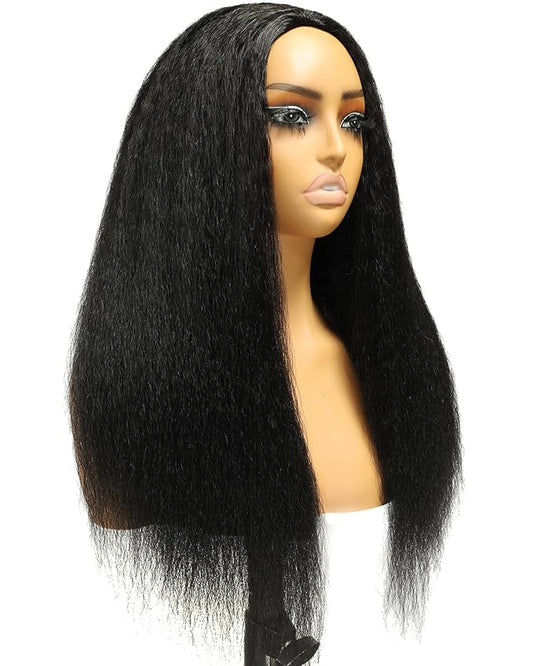 BEEOS Kinky Straight Half Wig Human Hair 180% Density, 3 In 1 Drawstring Glueless Half Wigs for Women Natural Volume, Daily Wear Comfort Headband Wig 24 Inch