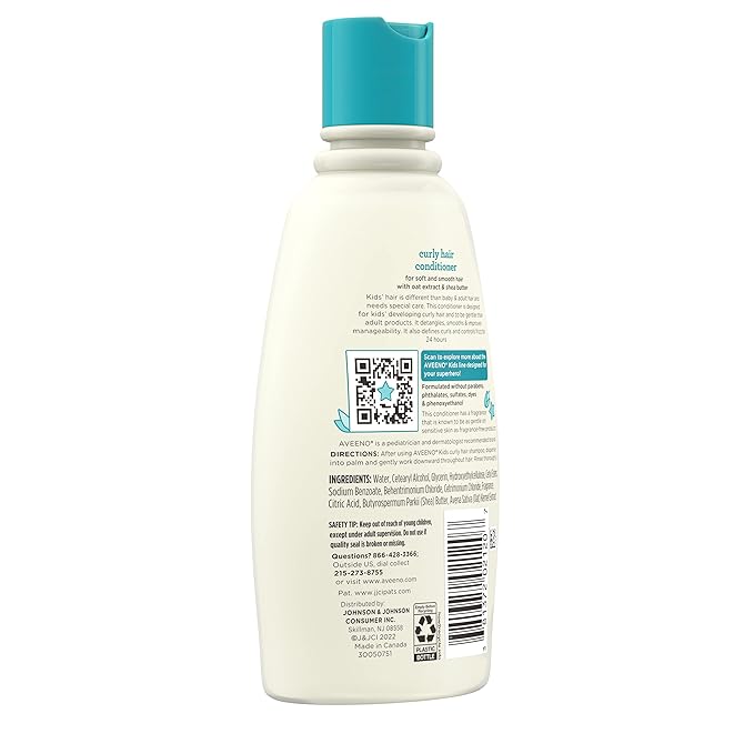 Aveeno Kids Curly Hair Conditioner, Hydrating Conditioner, Kids Curly Hair Products, Oat Extract & Shea Butter, Gentle Scent, 12 fl. oz (Pack of 1)