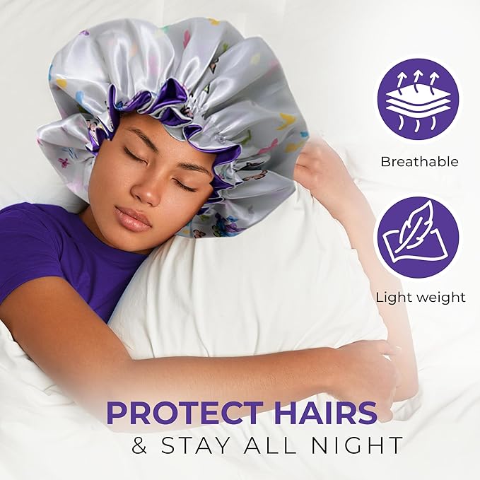 Discover Premium Ruffle Silk Satin Sleeping Bonnets Hair, Moisture Retention, and All-Night Comfort.
