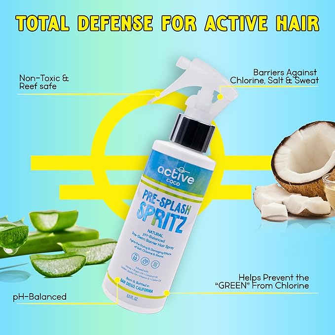 Pre-Swim Hair Protection Spray – Chlorine, Salt Water & Sauna for Swimmers - Coconut Oil, Jojoba, Aloe Vera & Vitamin E Leave-In Conditioner - Protects Color-Treated & Dry Hair, Made in USA