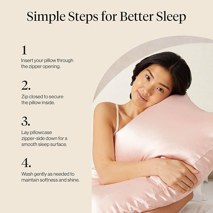 Kitsch Satin Pillowcase with Zipper for Hair & Skin, Softer Than Silk Pillow Cases Queen, Wrinkle-Free, Smooth and Cooling Satin Pillow Covers, Standard Size 19"x26" - Blush, 2pcs