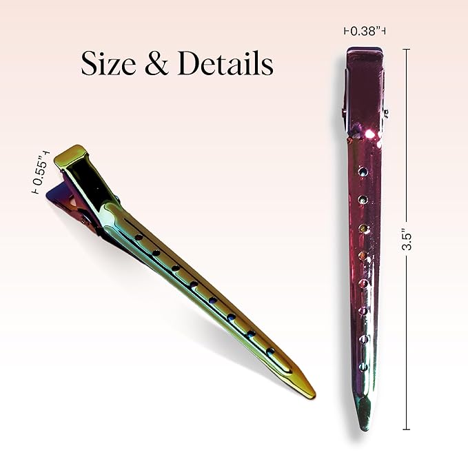 Kitsch Professional Alligator Clips for Hair Styling – 3.5" Aluminum Hair Sectioning Clips for Salon & Makeup Application | Lightweight for Stylists | Ideal Gifts for Women – Iridescent, 6 Pcs