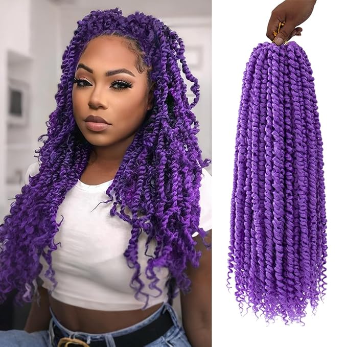 18inch Passion Twist Crochet Hair 96 Stands Pre-Twisted Passion Twist Hair 6 Packs Pre-Looped Passion Twists Braids Synthetic Passion Twist Purple Crochet Braids Hair Extensions (806#, 18 inch)