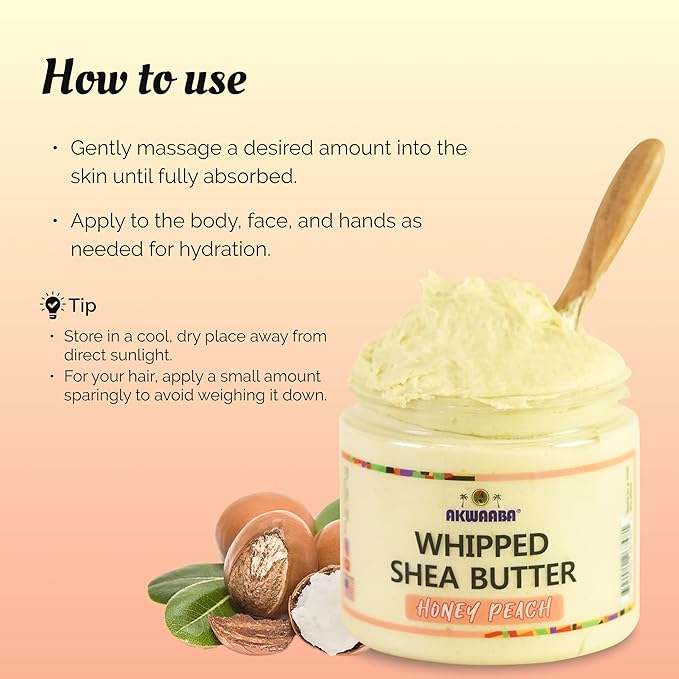 AKWAABA Whipped Shea Butter (Pink Sugar) – Nourishes & Moisturizes | Made with Shea Butter | No Dyes & Parabens | 12 oz / 340 g