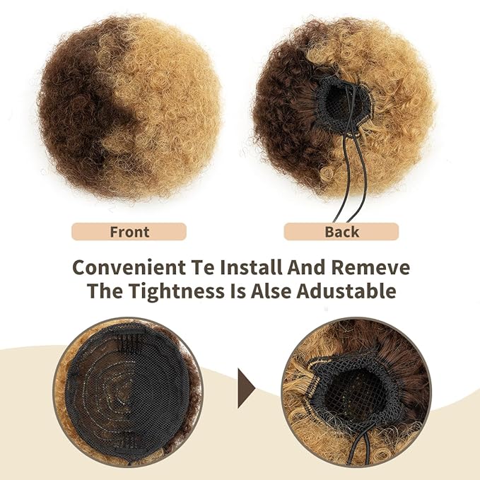 isheeny Small Human Hair Bun For Black Women, 100% Human Hair Bun Small Drawstring Ponytail For Little Girls, Curly Fake Hair Bun Natural, Soft, And Durable For Repeated Use (P4-27, Small 1pcs)