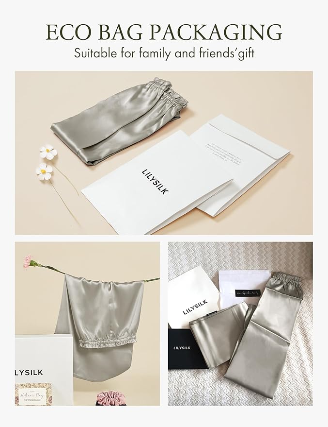 LilySilk Pure Mulberry Silk Long Bonnet for Sleeping - 19MM Silk Hair Cap for Long Curly Hair - Women's Sleep Cap with Elastic Band, Silvergray