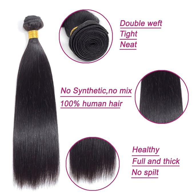 Brazilian Virgin Straight Human Hair 3 Bundles with Frontal 13x4 Ear to Ear Lace Frontal 100% Unprocessed Brazilian Remy Virgin Human Hair Straight Bundles with Frontal For Black Women(24 26 28+22)
