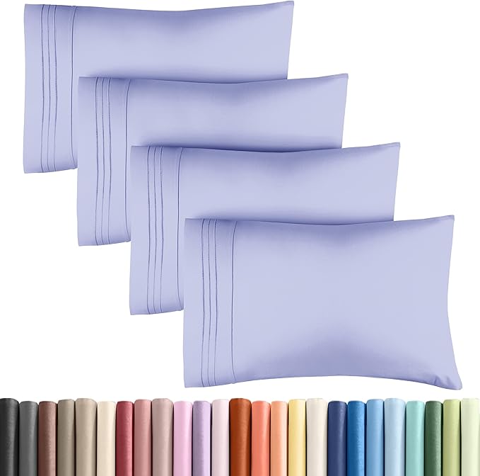 Queen Pillow Cases Set of 4 - Ultra Soft Hotel Quality Pillowcase Covers - Comfy, Cozy & Wrinkle Free - Shrinkage, Stain & Fade Resistant - Machine Washable Pillow Protectors - 4 Piece Set - Lavender