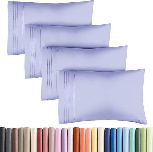 Queen Pillow Cases Set of 4 - Ultra Soft Hotel Quality Pillowcase Covers - Comfy, Cozy & Wrinkle Free - Shrinkage, Stain & Fade Resistant - Machine Washable Pillow Protectors - 4 Piece Set - Lavender