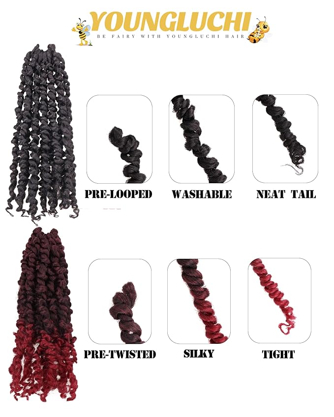 10 Inch 8 Packs Passion Twist Crochet Hair-Mixed Color Combo Pack(6 packs 1B+2 packs T1B/BUG),Pre-twisted Pre Looped Soft & Bouncy Synthetic Braided Hair Extensions For Black Women and Kids(1B+TBUG)