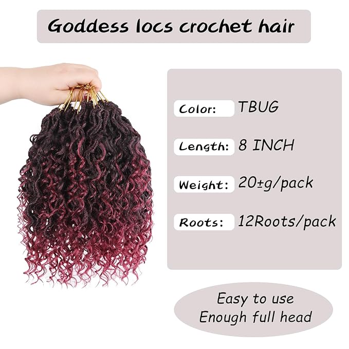 Goddess Locs Crochet Hair, 8 Inch 9 Packs Faux Locs Synthetic Crochet Hair for Black Women, Boho Style Pre looped crochet with Curly Ends