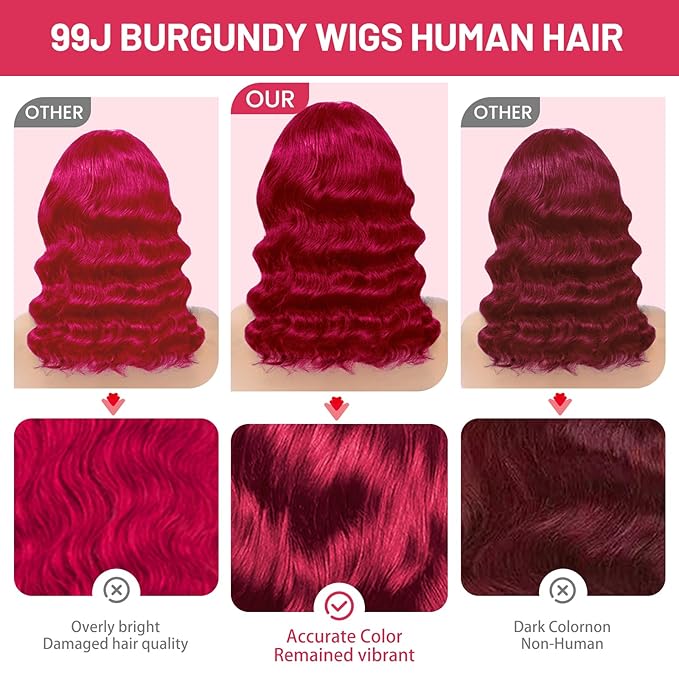 99j Burgundy Lace Front Wigs Human Hair 13x4 Bob Wig Human Hair Pre Plucked 200 Density HD Transparent Body Wave Lace Front Wigs Human Hair Red Colored Short Bob Wig for Women with Baby Hair 18inch