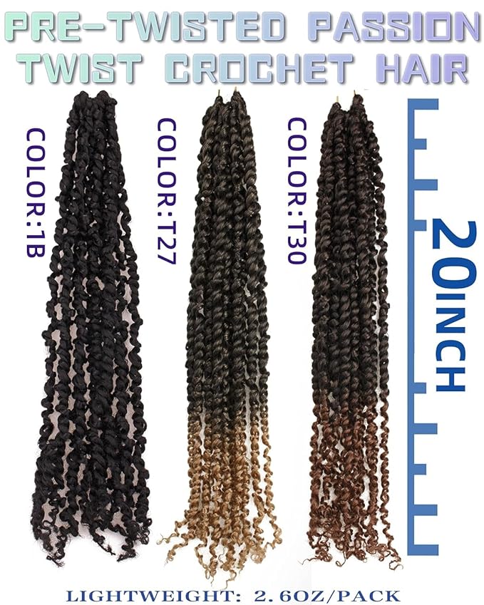20 Inches 8 Packs crochet twists pre looped，Mixed Colors Combo Pack(6 packs 1B+ 1 pack T1B/27+1 pack T1B/30),Passion Twist Crochet Hair-Super Long Pre-twisted Hair Extensions(20"-8 Packs,1B+T27+T30)
