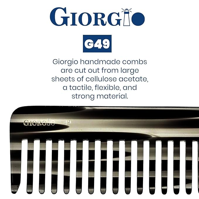 Giorgio G49 Graphite Large 5.75 Inch Hair Detangling Comb, Wide Teeth for Thick Curly Wavy Hair. Long Hairs Detangler Comb For Wet and Dry. Handmade of Quality Cellulose, Saw-Cut, Hand Polished