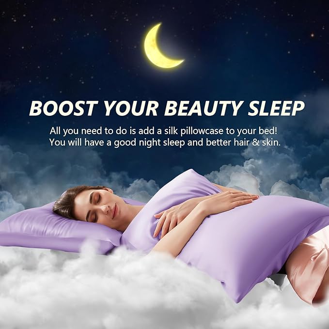 Silk Pillow Cases Queen Size 100% Mulberry Silk Pillowcase for Hair and Skin 22 Momme Both Side Grade 6A Silk Cooling Soft Breathable 20 x 30 Inches with Hidden Zipper 1PC, Lavender