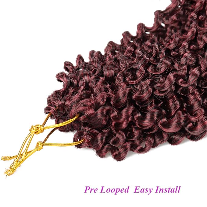 Dorsanee Ombre Burgundy Passion Twist Hair 22 Inch 7 Packs Water Wave Crochet Hair Long Bohemian Curly Braiding Hair for Butterfly Locs, Faux Locs, Boho Style Spring Twist Crochet Braids (TBug#)