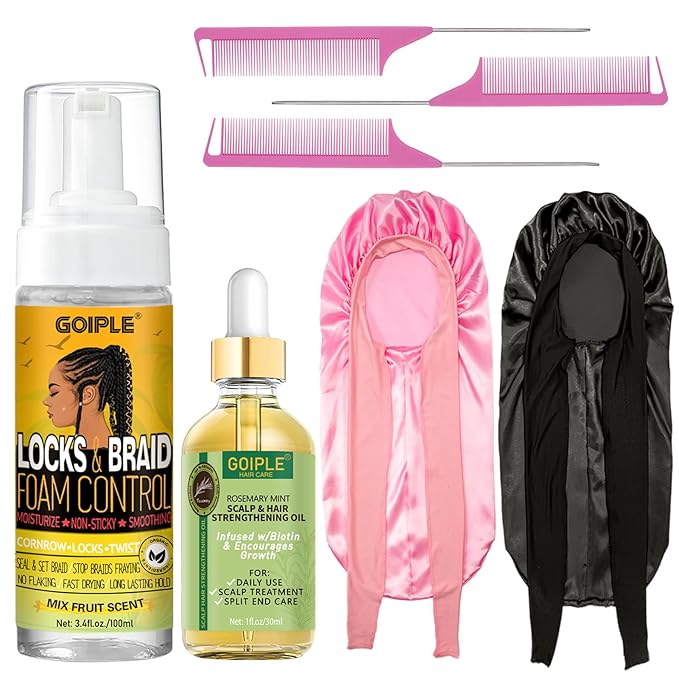 Braid Foam Control Mousse for Braids, Twist, Locs - No Flake, Moisturizing Mousse with Rosemary Oil for Hair Growth - Easy to Apply with Sleep Bonnets