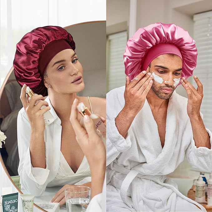 Satin Silk Bonnet for Sleeping, Double Layer Silk Sleep Cap for Men & Women, Soft Satin Lined Bonnet for Curly Hair