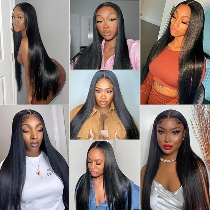 Straight Human Hair Bundles 100% Unprocessed Brazilian Straight Virgin Human Hair 4 Bundles Human Hair Extensions Natural Black Color(18 20 22 24)