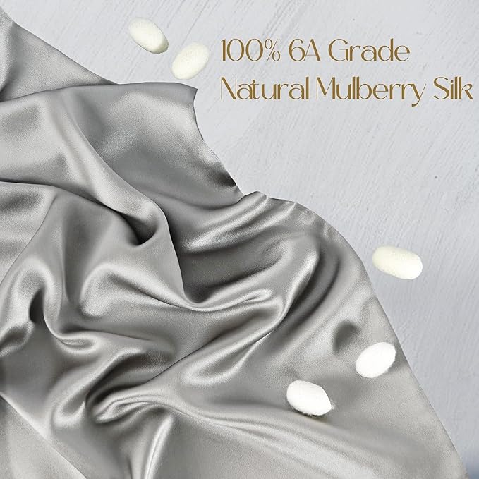 ZIMASILK 100% Pure Mulberry Silk Pillowcase for Hair and Skin Health,Soft and Smooth,Both Sides Premium Grade 6A Silk,600 Thread Count,with Hidden Zipper,1pc (King 20''x40'', Gray)