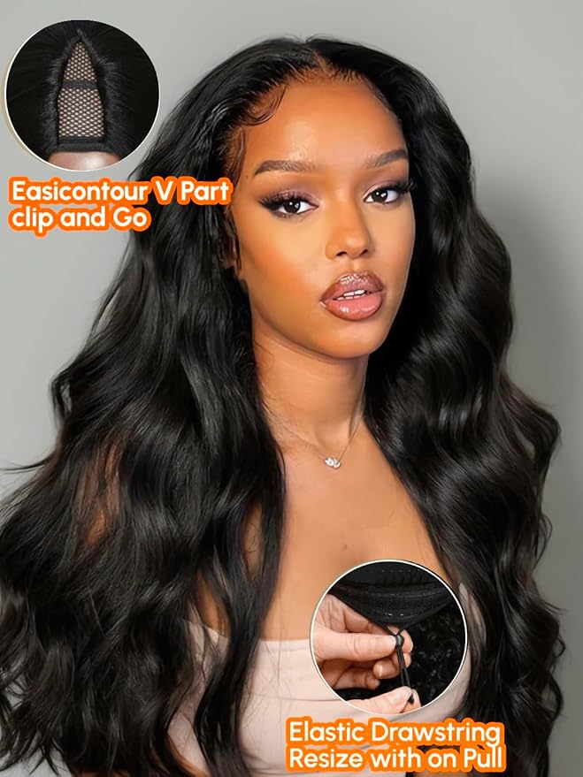 Julia Hair EasiContour V Part Wigs Human Hair Body Wave Glueless Wig No Leave Out No Gel Clip in Vpart Wig Upgrade U Part Human Hair Wigs Beginner Friendly Natural Vpart 20 Inch