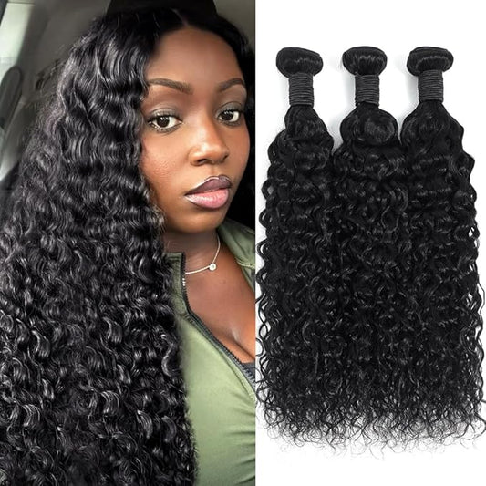 28 28 30 Inch Water Wave Bundles Human Hair Brazilian Water Wave Bundles Wet And Wavy Human Hair 12A Double Weft Deep Curly Wave Human Hair Extensions Natural Color