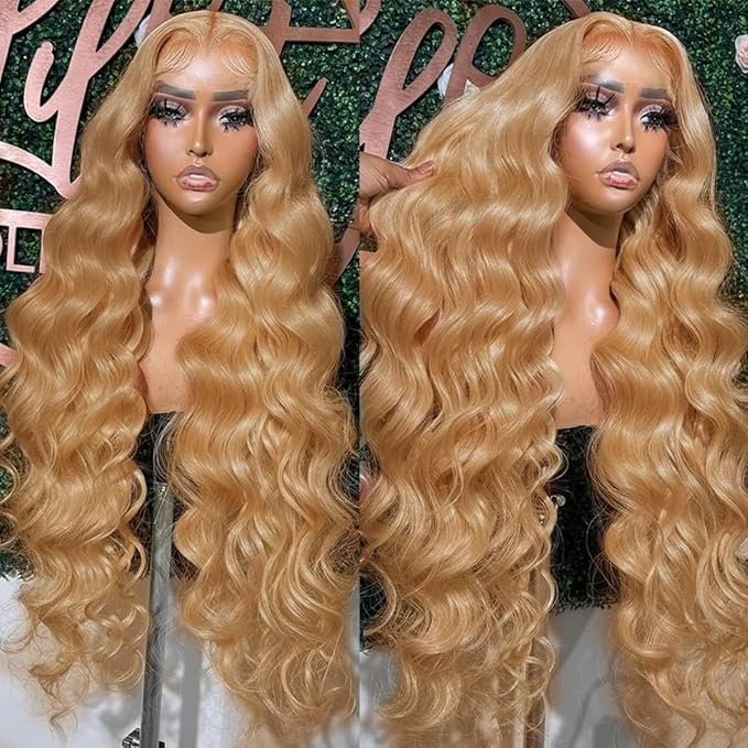 UMEGOOD 200% Density Honey Blonde Wig Human Hair 13x6 HD Transparent Lace Front Wigs Human Hair Pre-Plucked 13x6 Blonde Body Wave Glueless Light Brown Lace Front Wigs Human Hair 34Inch