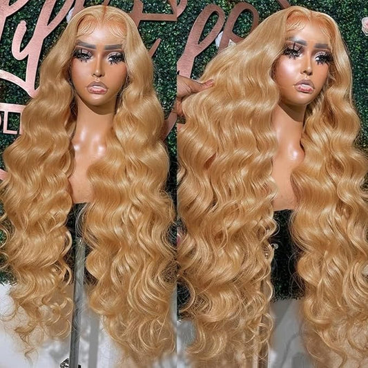 UMEGOOD 200% Density Honey Blonde Wig Human Hair 13x6 HD Transparent Lace Front Wigs Human Hair Pre-Plucked 13x6 Blonde Body Wave Glueless Light Brown Lace Front Wigs Human Hair 34Inch