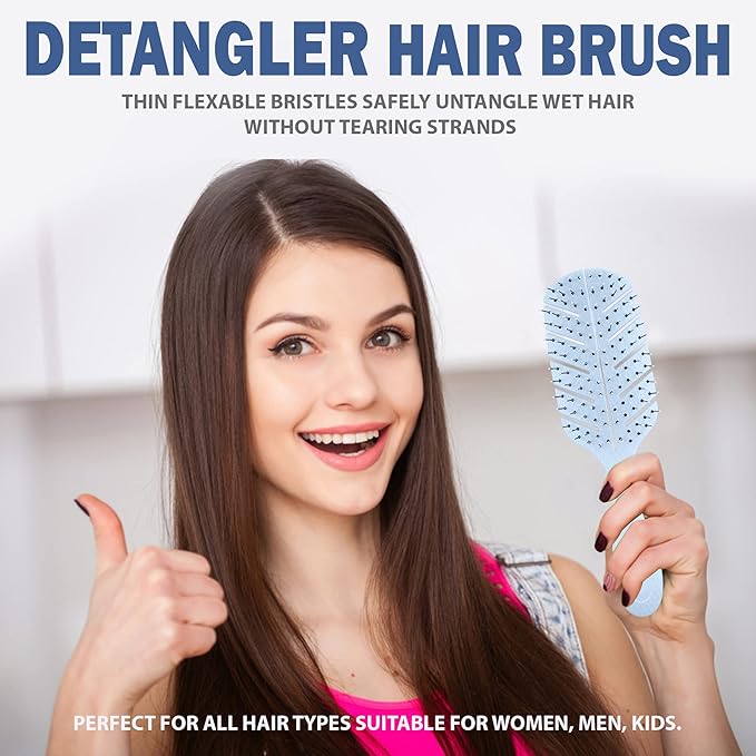 Detangler Brush by Fiora Naturals - 100% Bio-Friendly Detangling brush w/Ultra-Soft Bristles - Glide Through Tangles with Ease - For Curly, Fine, Black Natural, Women, Men, Kids - Dry and Wet Hair