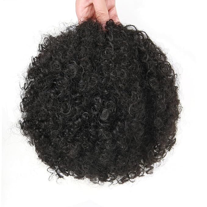 Afro Puff Drawstring Ponytail Extension for Black Women Short Afro Curly Ponytail Extension Clip On Kinky Drawstring Curly Ponytail Bun (2#)