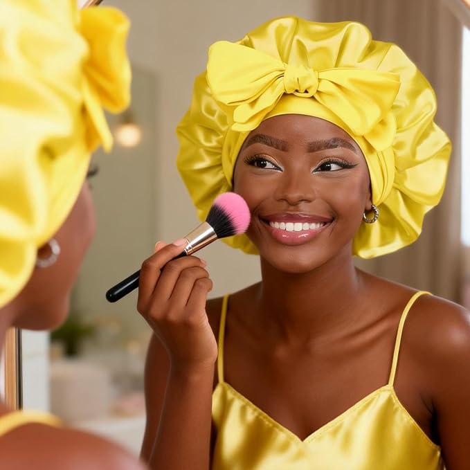 YANIBEST Silk Bonnet for Sleeping Women Adjustable Double Layer Satin Bonnet Reduce Friction Prevent Frizz Natural Curly Hair