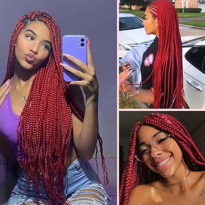 Rose Red Pre stretched Braiding Hair 2 Packs Pre feathered Braid Hair Extensions 30 Inches Hair Braids