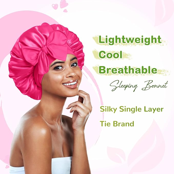 BONNET QUEEN Satin Bonnet Silk Bonnet for Sleeping Hair Bonnet Tie Bonnet for Women with Stretch Band Natural Hair Hot Pink