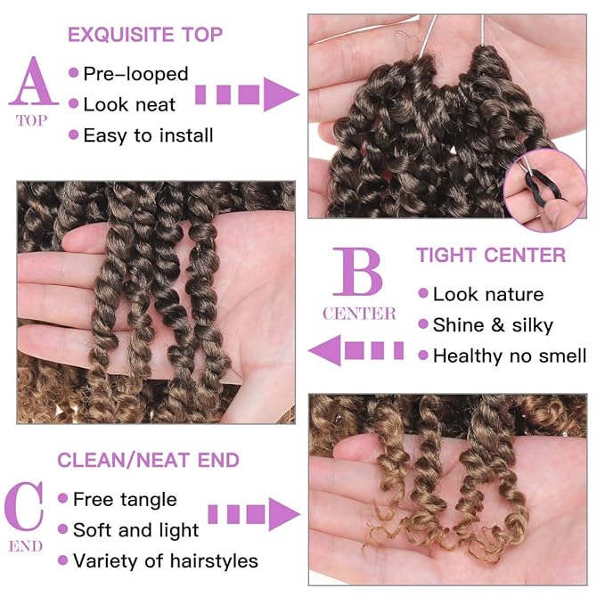 ZRQ 12 Inch Bomb Twist Braiding Hair 8 Packs Short Bohemian Hair for Passion Twists 12 Roots/Pack Ombre Blonde Pre-Twisted Passion Twist Crochet Braids Hair Extensions for Black Women T27#