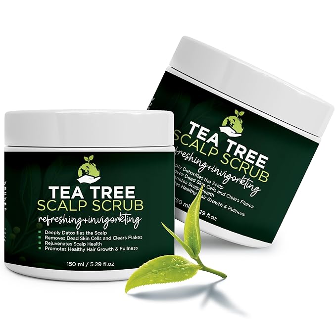 Tea Tree Scalp Scrub | Antifungal Itchy Scalp Treatment, Quartz Powder & Sea Salt | Gently Exfoliates, Relieves Dryness, Fights Dandruff, Promotes Healthy Hair Growth & Scalp Relief (Pack of 2)