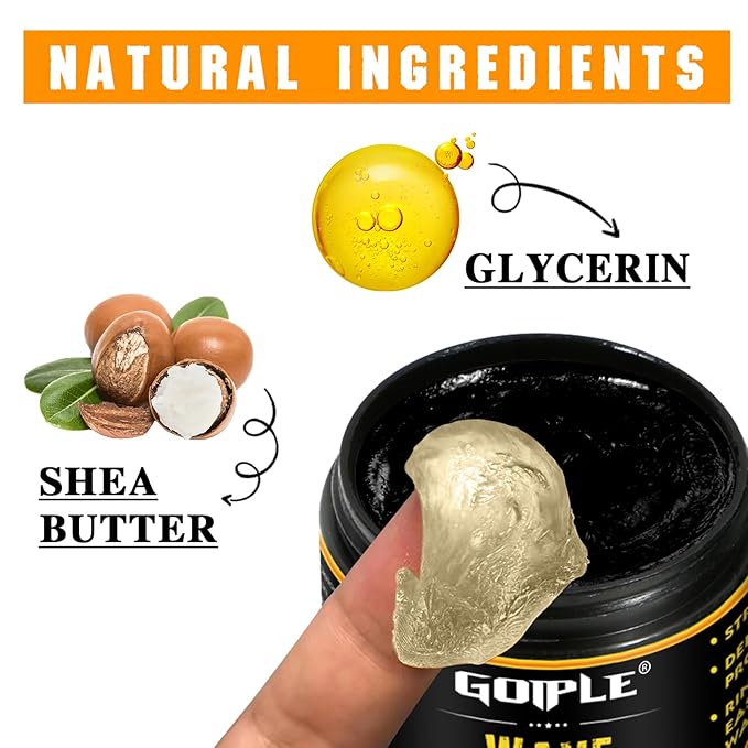 Natural Wave Pomade for Men Strong Hold, Easy Wash 360 Wave Training Hair Cream, Waves Grease for Men Promotes Layered Waves, Moisture, Control and Silky Shine with Rosemary Oil for Hair Growt Set