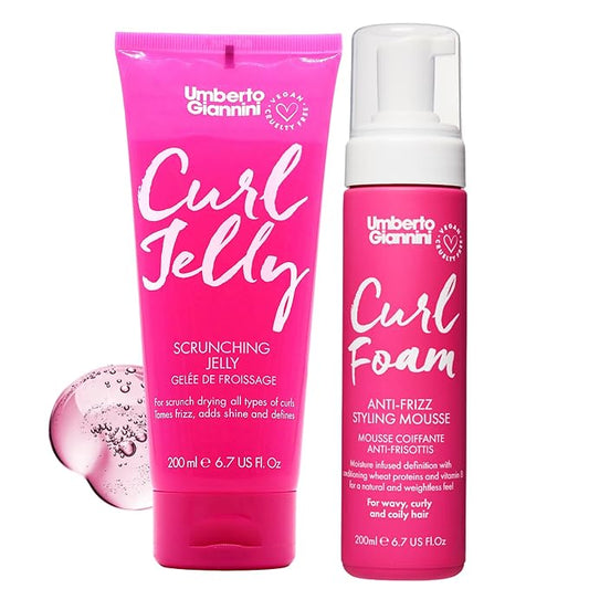 Umberto Giannini Curl Jelly & Foam Mousse Duo - Vegan & Cruelty-Free Styling Gel and Mousse for Defrizzing Curly or Wavy Hair