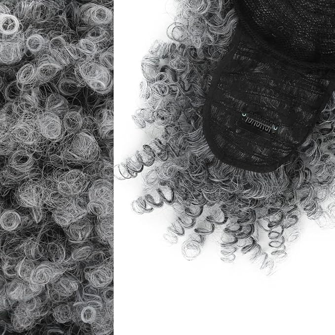 ENTRANCED STYLES Drawstring Ponytail with Bangs Afro Puff Ponytail Extensions for Women Short Curly Puff Ponytail with Bangs Clip in Wrap Updo Hairpiece for Women (T-gray)…