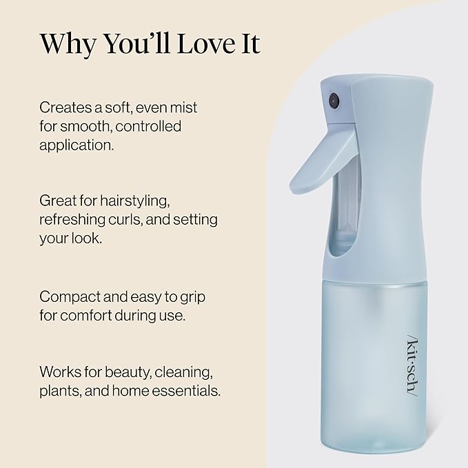 Kitsch Spray Bottle for Hair - Continuous Water Mister with Ultra Fine Mist for Hairstyling, Barbers, Salons, Cleaning, Plants, Versatile Spray Bottles - Made from Recycled Plastic - Haze Blue, 5 oz