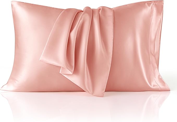 Bedsure Satin Pillowcases, Similar to Silk Pillow Cases Queen Size Set of 2, Pillow Case for Sleeping Women with Envelope Closure, Gifts for Women Men, Peach Pink, 20x30 Inches, 2pcs