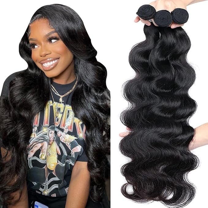 Human Hair Bundles Body Wave(24 26 28 Inch)12A 100% Unprocessed Brazilian Human Hair Salon Quality Body Wave Bundles Human Hair Weft Sew In for Black Women Natural Color