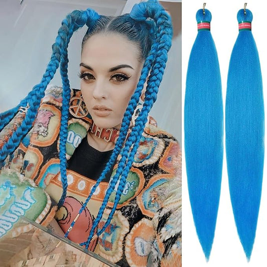 Lake Blue Pre stretched Braiding Hair 2 Packs Pre feathered Braid Hair Extensions 30 Inches Hair Braids